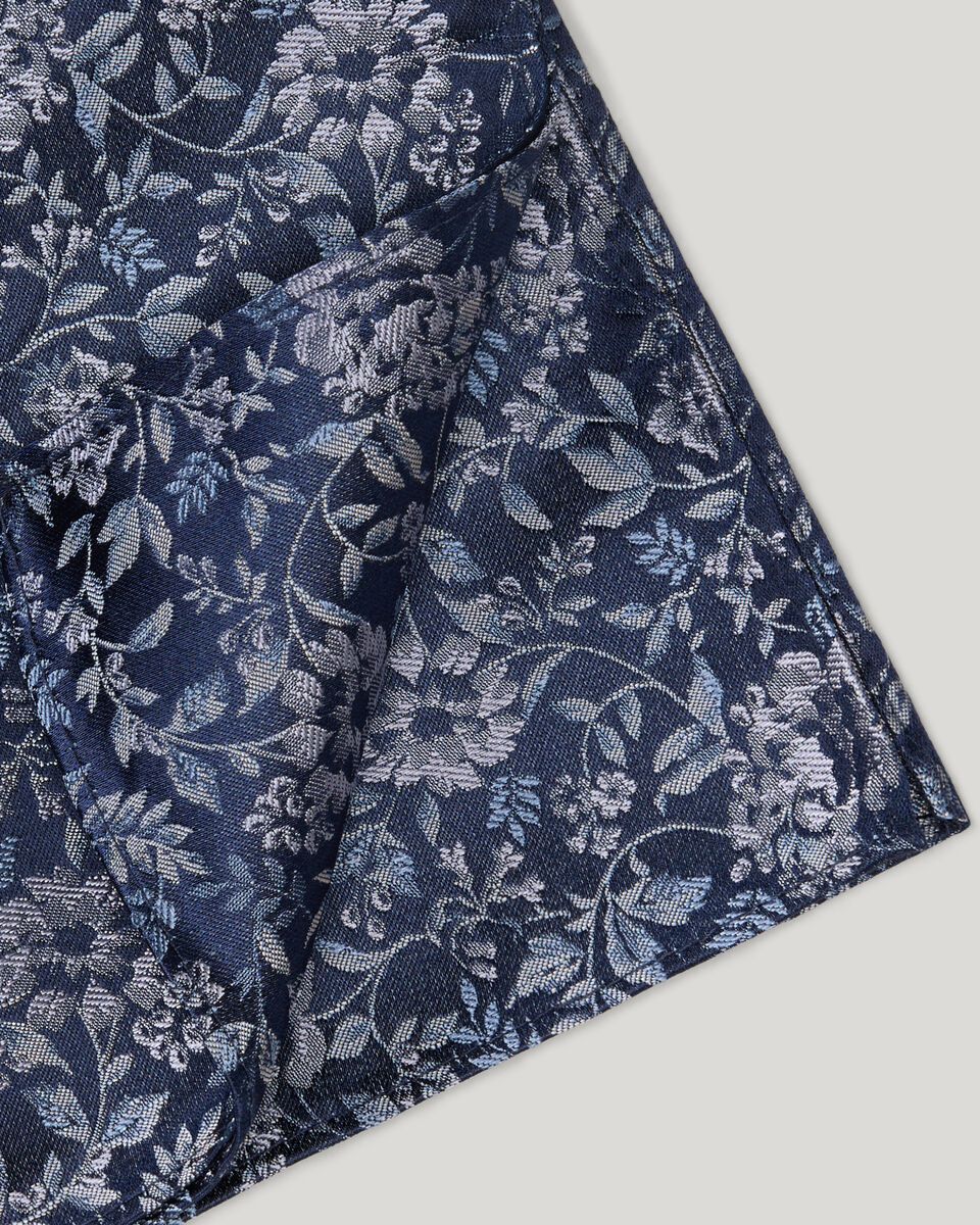 Floral Jacquard Silk Pocket Square, Navy, hi-res
